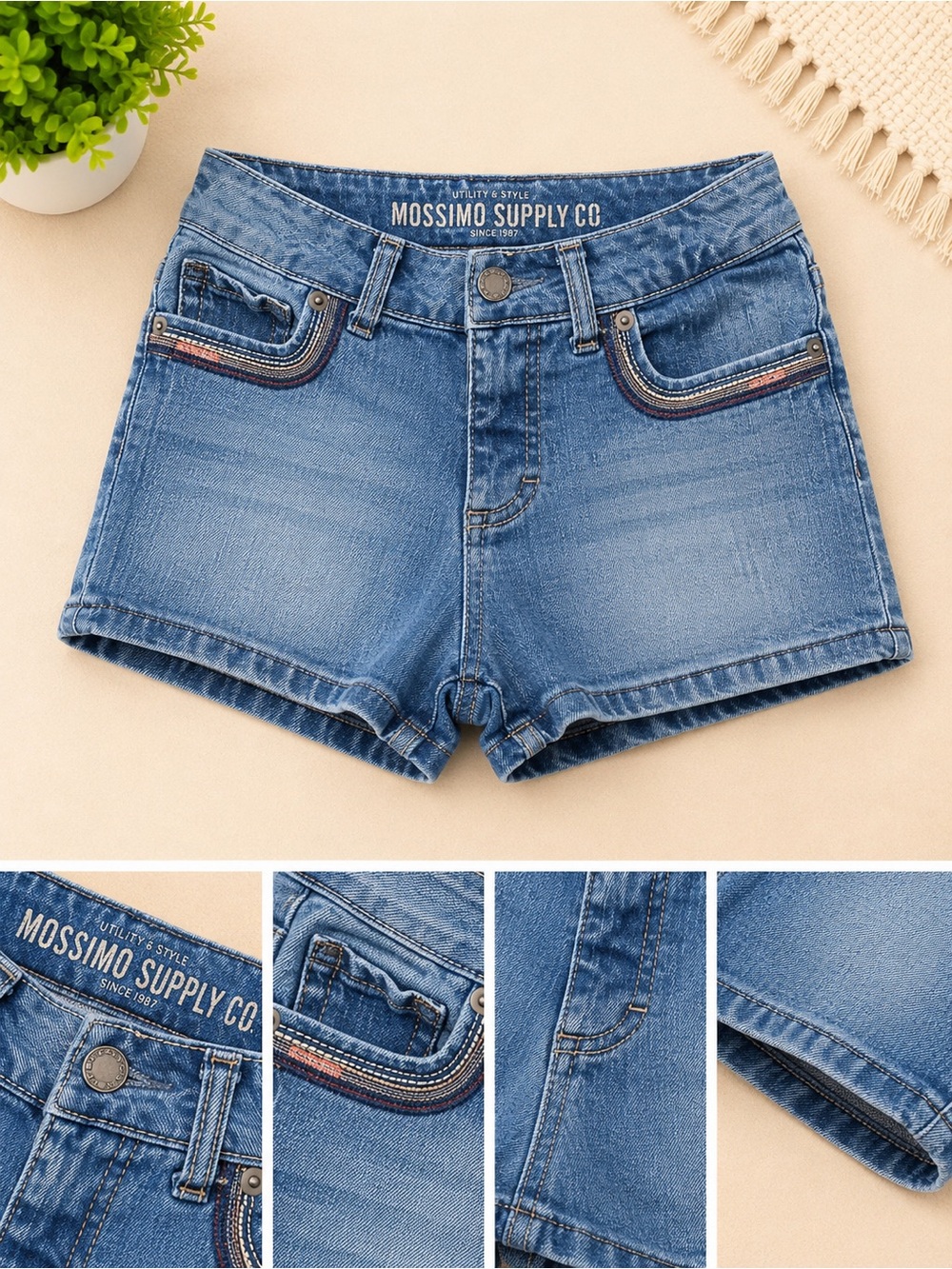 Mossimo Supply Co. Girls Blue Denim Short Shorts with Stripe Trim